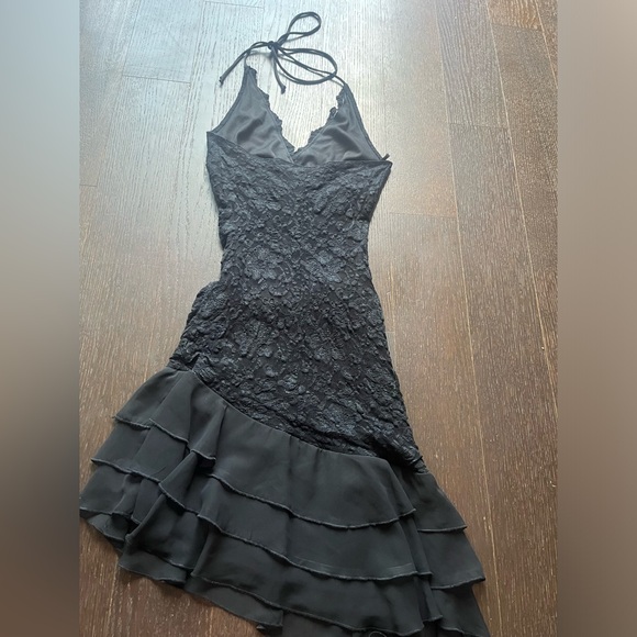 Vintage Black lace halter tie-up asymmetrical evening dress XS - Picture 11 of 15